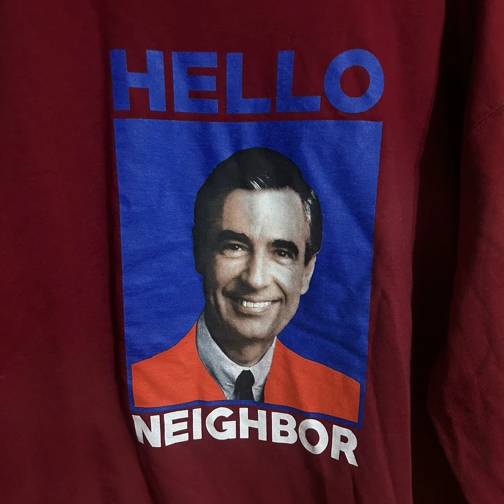 Official Mister Rogers Neighborhood Sweatshirt Men XL Red TV Show HELLO NEIGHBOR